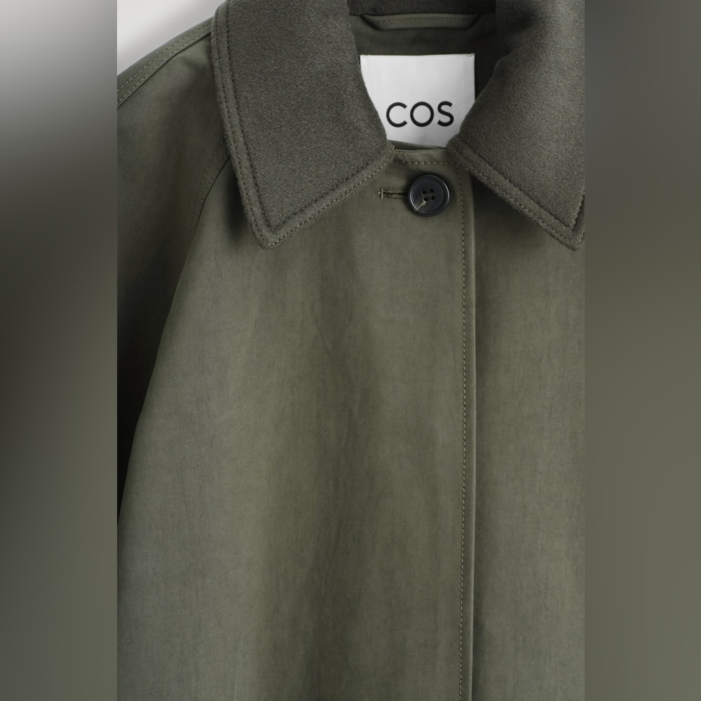 COS Dark Olive Single-Breasted Trench Coat - Picture 7 of 9